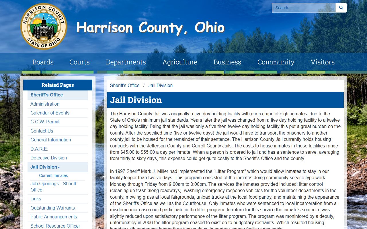 Harrison County Jail Division page for inmate lookup